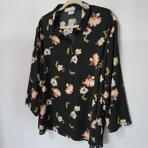 Van Heusen Black Floral Boho Lightweight Semi Sheer Popover Blouse Top XXL 2XL - Picture 3 of 11